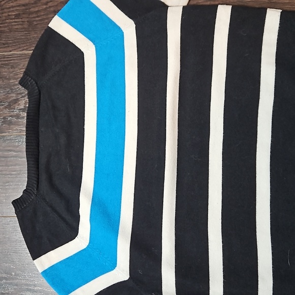 3/$45-Anne Klein Striped Knit Short Sleeve Shirt with Side Zip, Medium - Picture 10 of 13